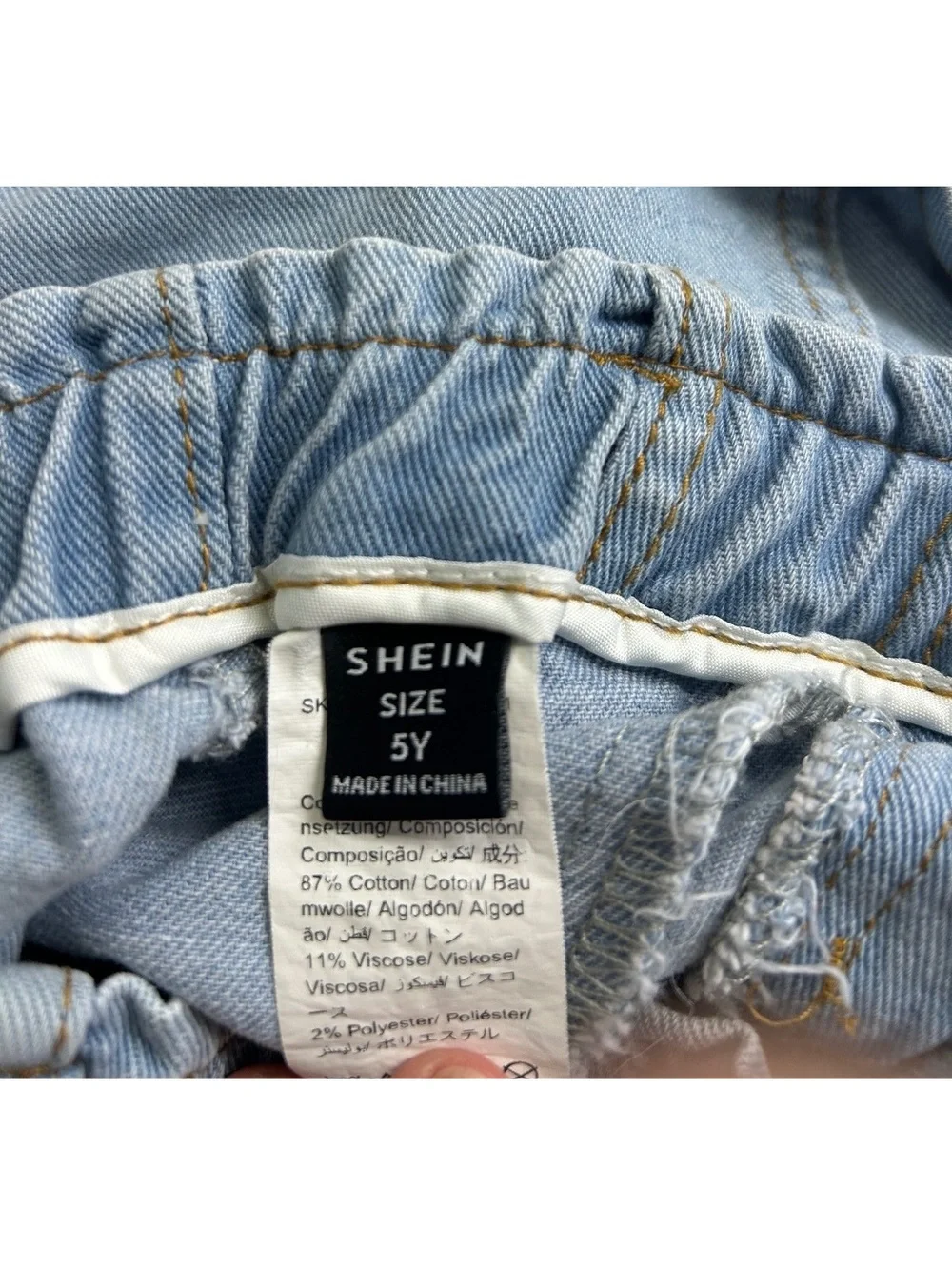 SHEIN Girls 5Y Daisy Print Denim Skirt Blue Elastic Waist Cotton Blend